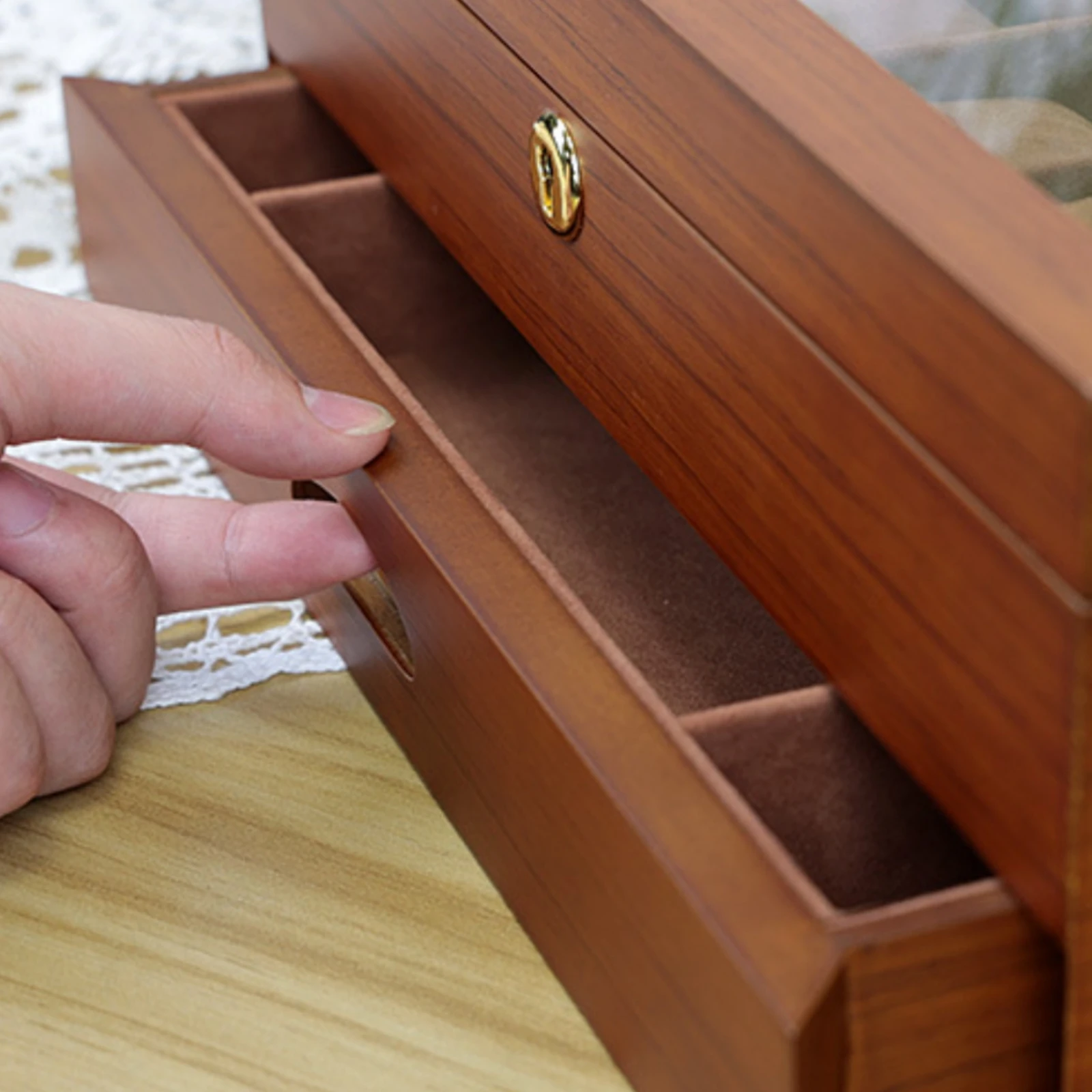 Watch and Jewelry Box Pull-out Drawer Wooden Watch Box Container Set Fitted Insert Clear Viewing Window