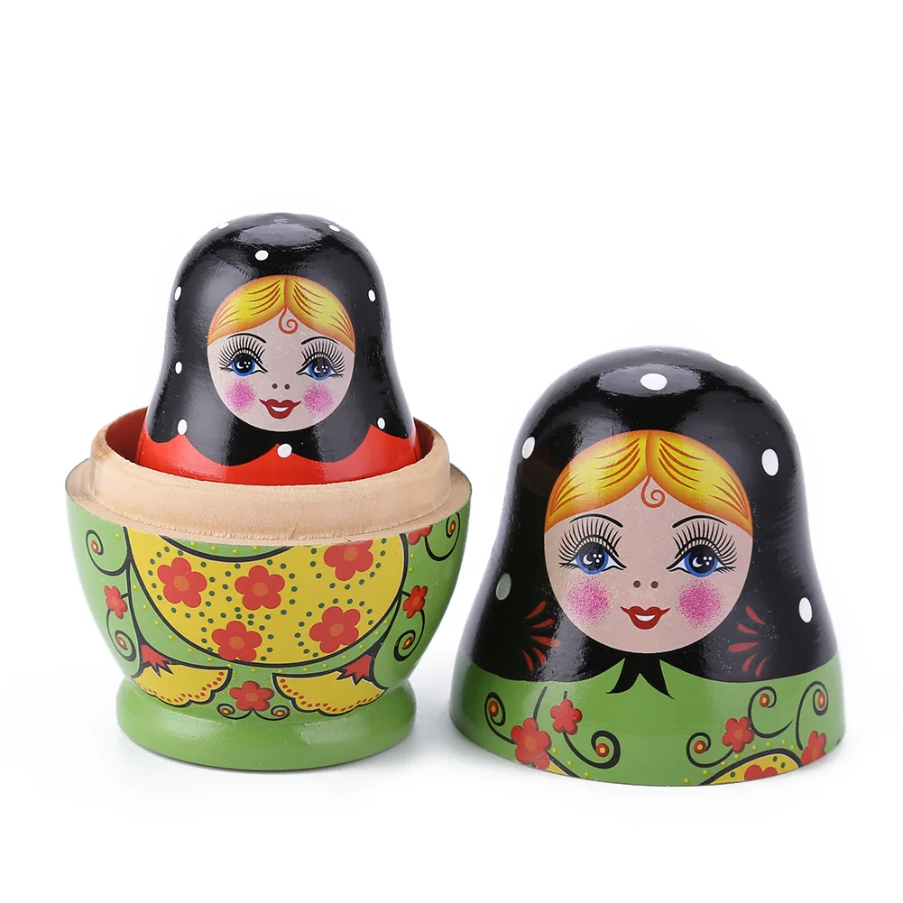 Funny Handmade Nesting Dolls Wooden Colorful Painting Cartoon Girls Russian Matryoshka Doll Ornament Gifts Baby Toy