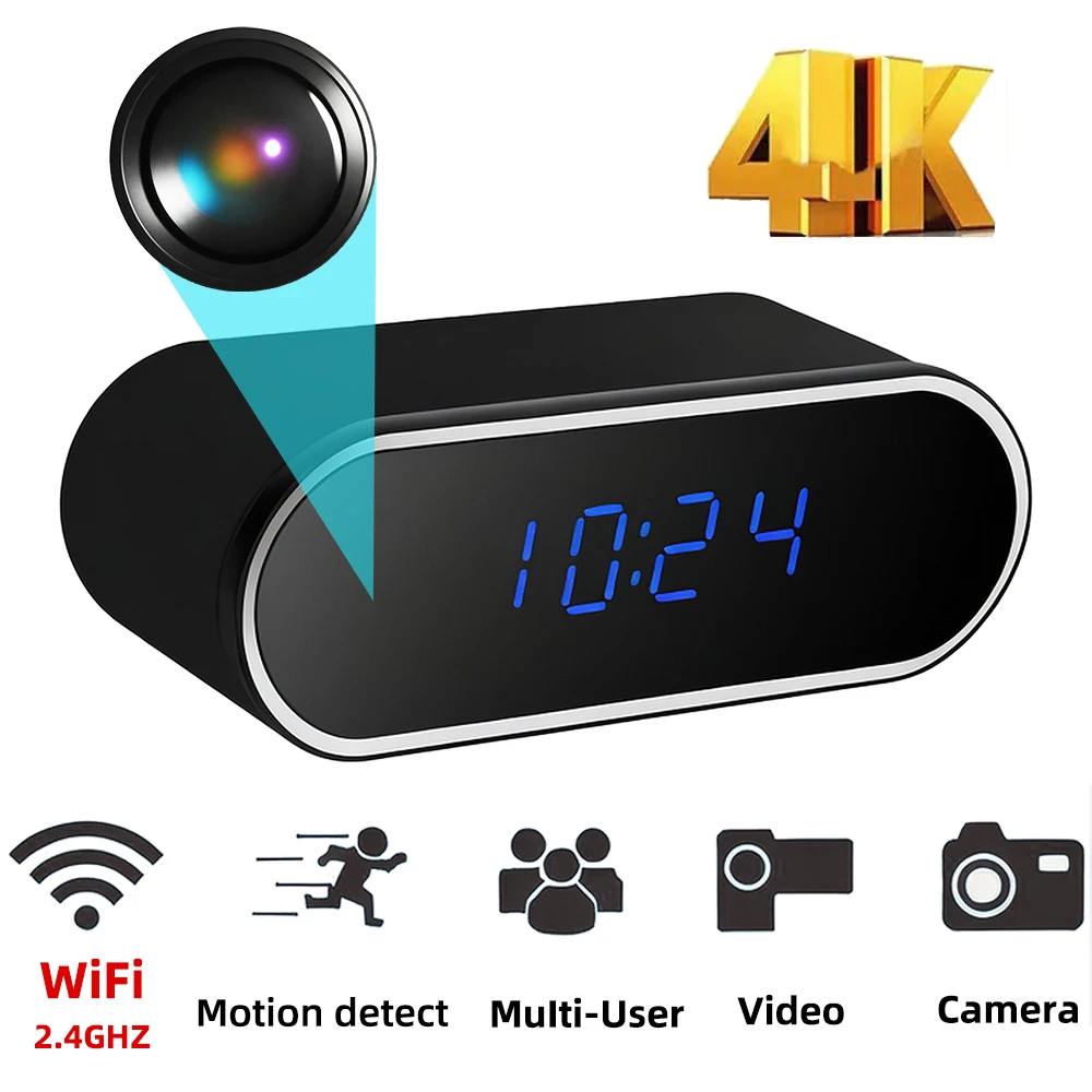 WiFi klokcamera, draadloze IP infrarood nachtzichtvideocamera, ondersteunt router 2.4G applicatie remote viewing, geschikt voor huis en kantoor nannies 1080P high-definition kleine camera