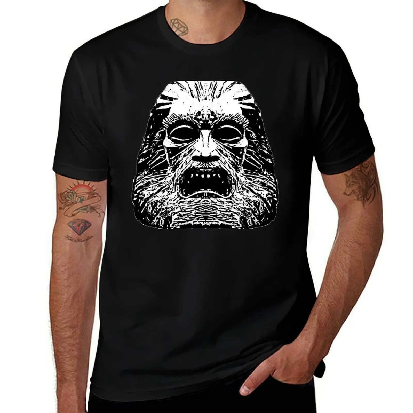 Zardoz - Stone Head (1974) Black on white. T-Shirt custom t shirt plus size clothes plain white t shirts men