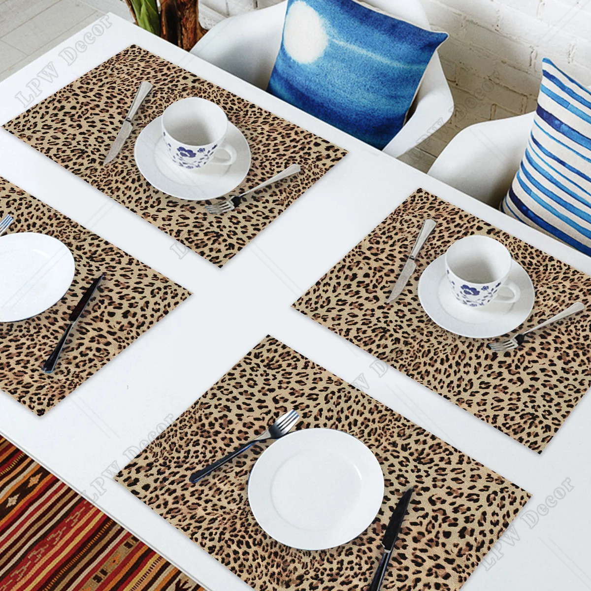 4/6pcs Set Table Mats Sexy Leopard Print Printed Cotton Linen Table Napkin Kitchen Accessories Home Party Decorative Placemats