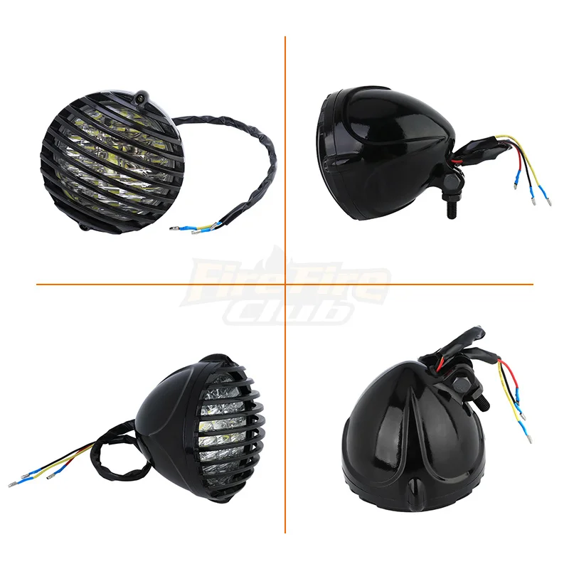 Motorcycle Vintage Front Headlight Grill Cover High Low Beam Headlamp For Harley Honda Yamaha Suzuki Kawasaki Universal