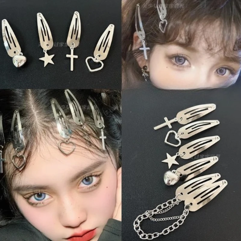 

Silver Metal Geometry Pendant Hair Clip Women's Love Butterfly Star Headwear Punk Girls' Hair Accessories Charm Jewelry Gift New