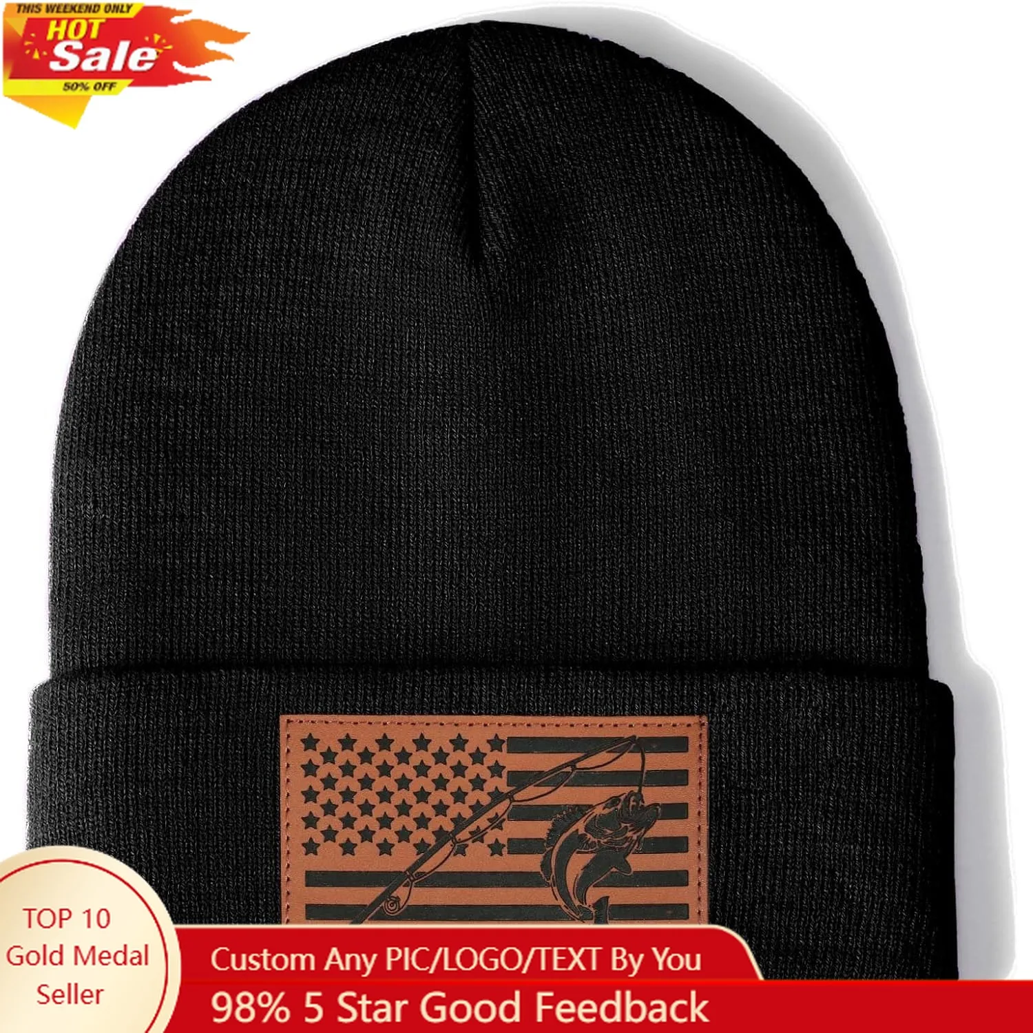 

Ameican Flag Hunting Fishing Gifts Beanie Hat for Men Grandpa Dad Husband Hunters Deer Duck Retirement Gifts Gear Stuff