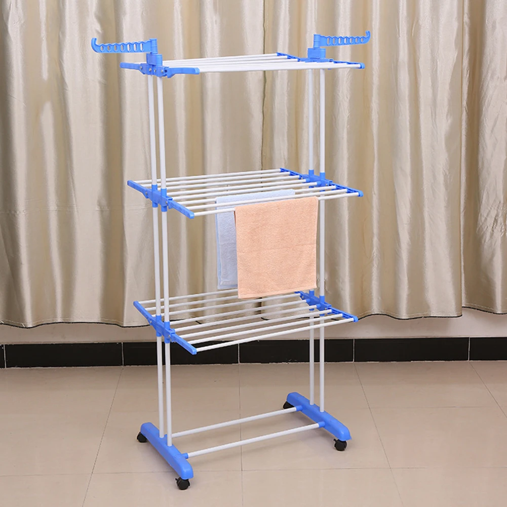 4-Tier طوي تجفيف الرف الملابس الخيول الرف ث/4 أقطاب تجفيف و اثنين من أجنحة جانبية الغسيل تجفيف الرف للملابس أغطية سرير
