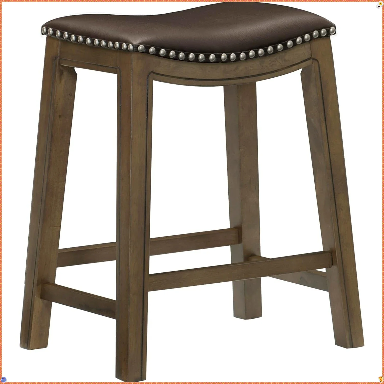 Solid Wood Counter Stool - Kitchen Dining Saddle Seat Stool, Armless Counter Height Chair for Bar Island Breakfast Nook