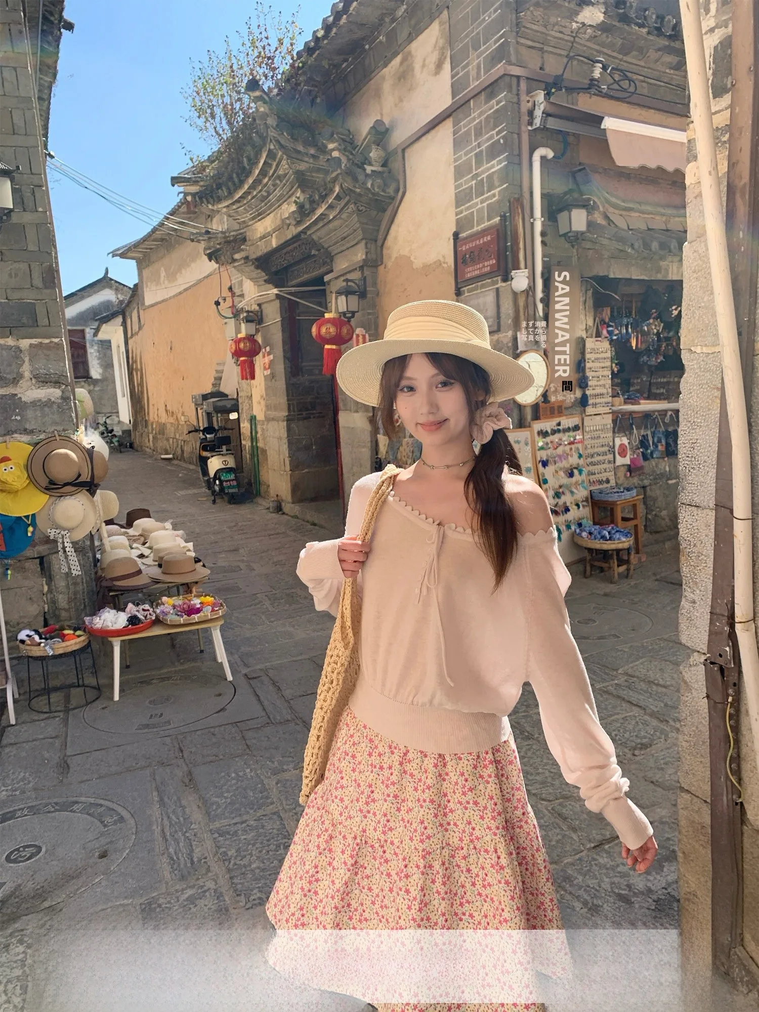 

Early Spring Pink Woolen Knitted Sweater Women's Waist-Cinching Belted Long Sve Top V-ne Regular Fit Girl's Sle