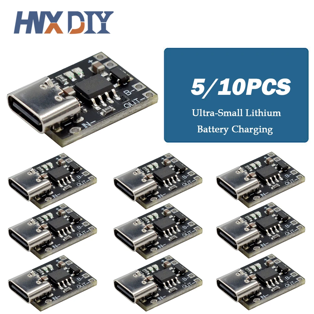 5/10 sztuk ultra-mała bateria litowa Panel ładowania 1A trójskładnikowa bateria litowa 3.7V4.2V moduł ładowarki typu C płyta ochronna