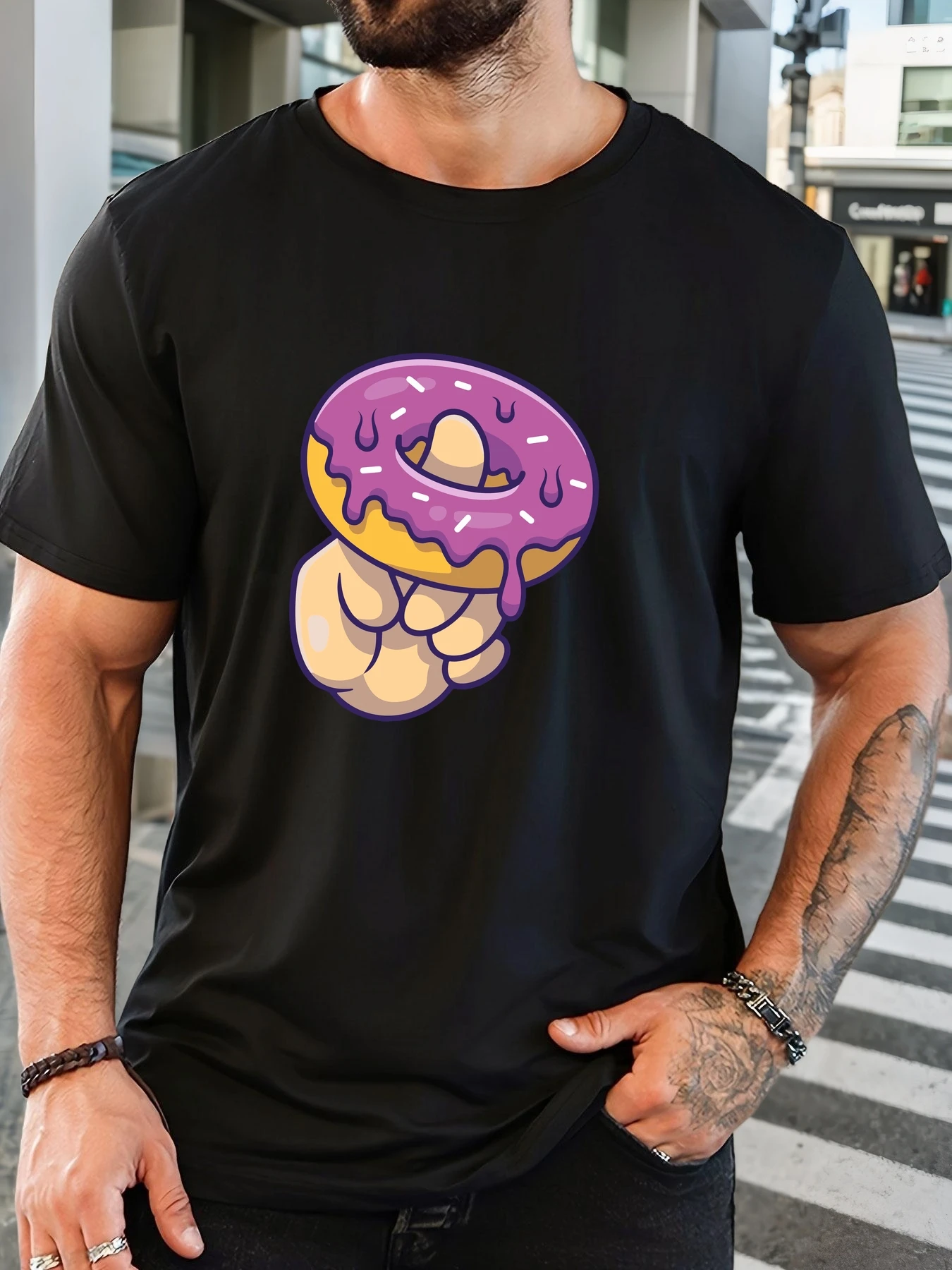 

Men's Donut Pattern Summer Casual Crew Neck Short T-Shirt