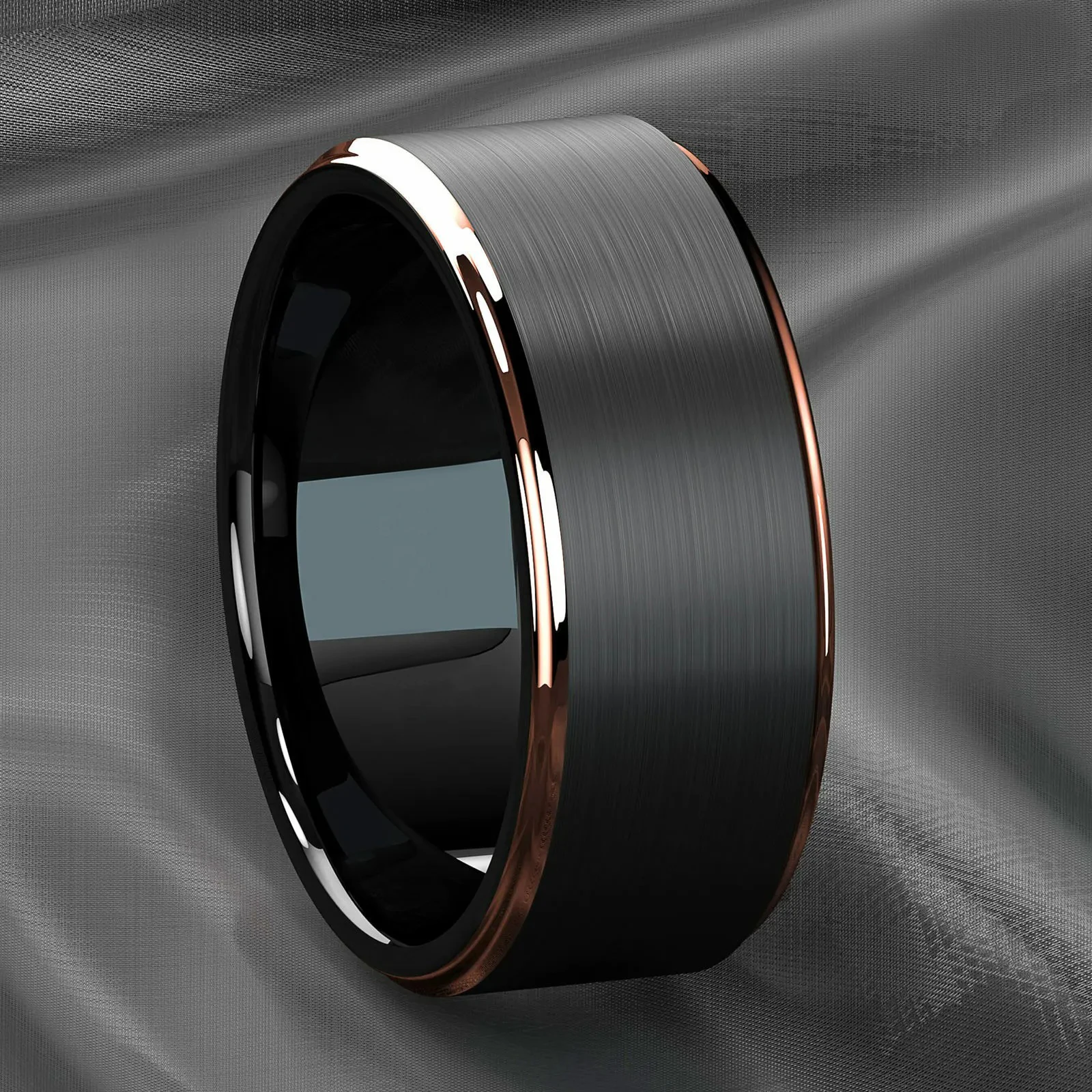 Mode 8mm Edelstahl Ringe für Männer Rose Gold Farbe Schritt Rand Schwarz Gebürstet Männer Ringe Hochzeit Schmuck geschenke – Detail 4