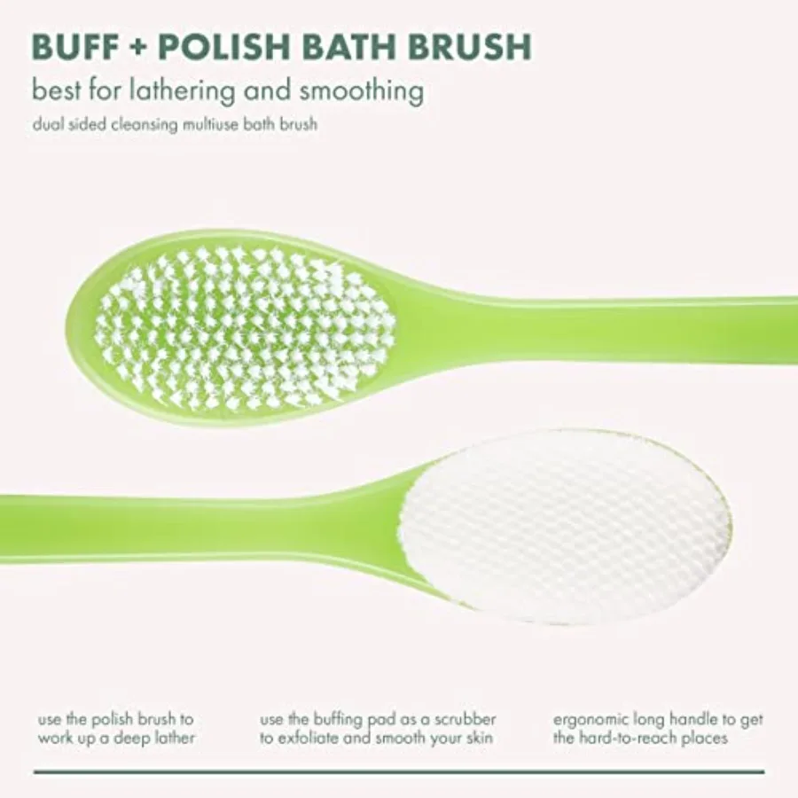 EcoTools Buff + Polish Bath Brush, Long Handle to Cleanse and Exfoliate Back and Hard-to-Reach Areas, Eco Friendly Shower Brush