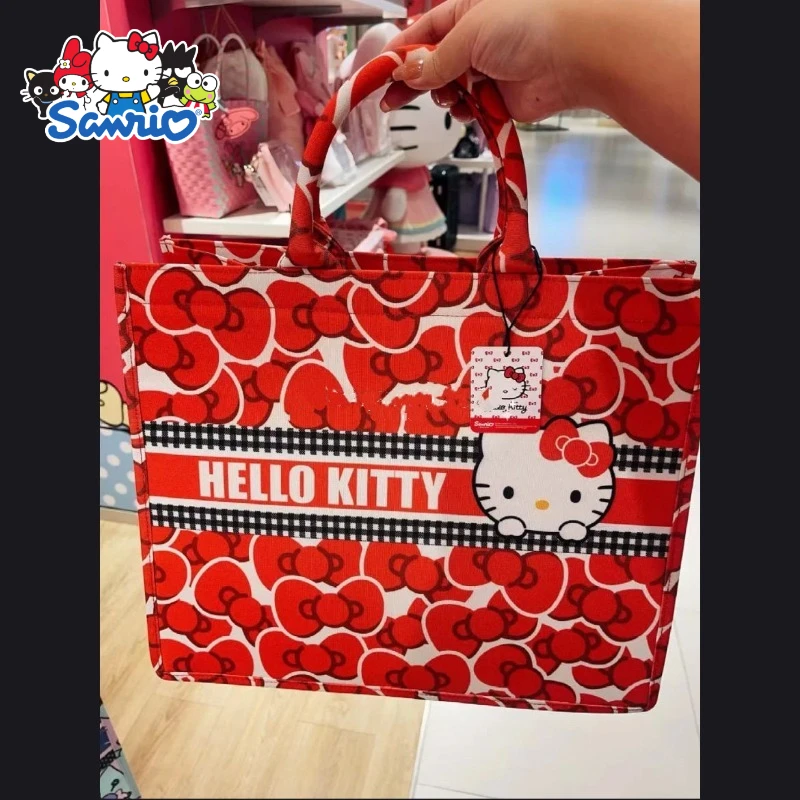 

Sanrio Hello Kitty My Melody Canvas Tote Bag for Women Cartoon Large Capacity Shopping Cute Bag Commuter Handbag Holiday Gift
