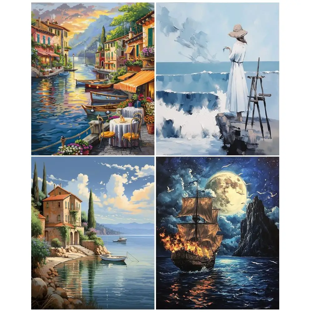 GATYZTORY Painting By Acrylic Number Picture Canvas Picture Picture Drawing Landscape Seascape Home Decoration Luxury Art Stuff