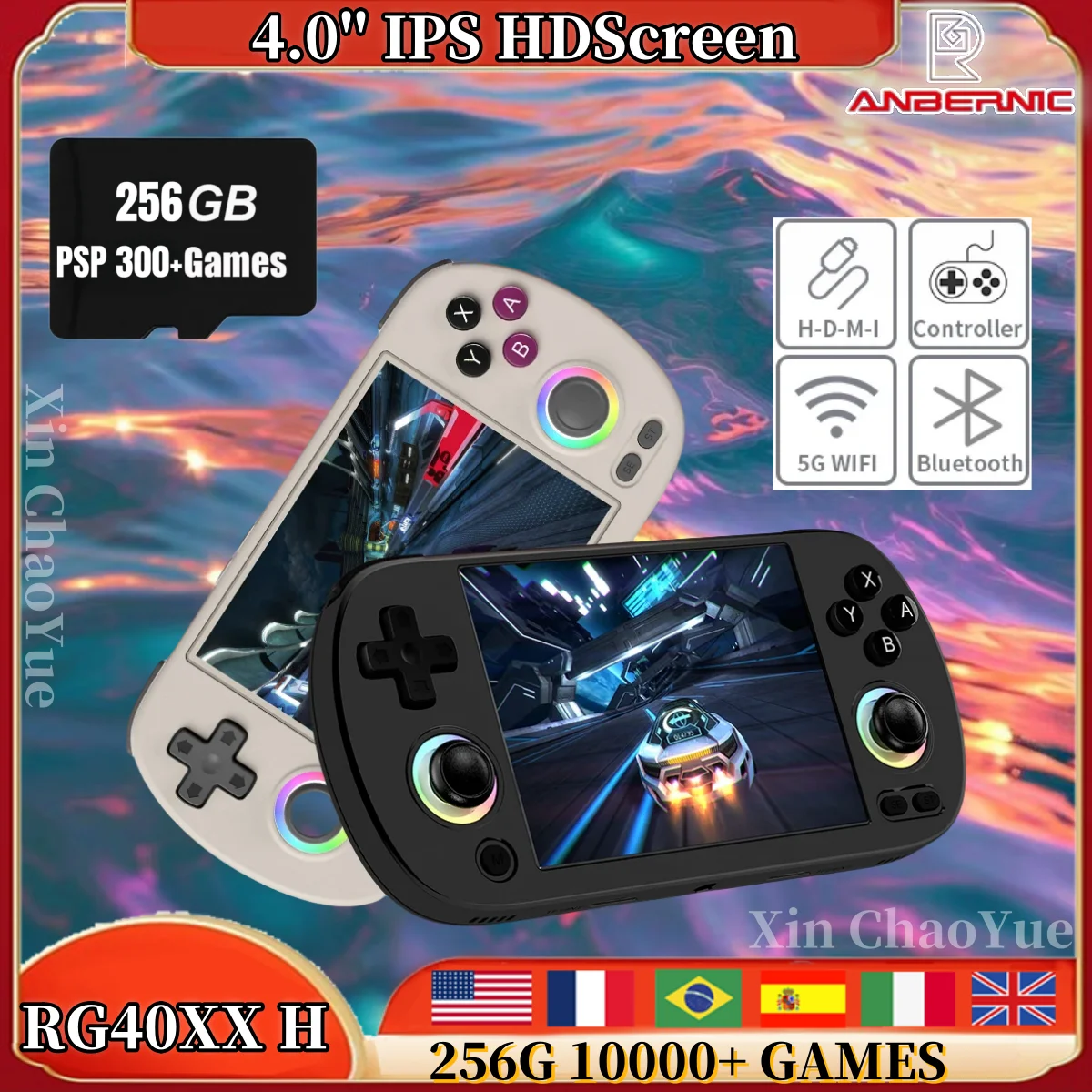 

ANBERNIC RG40XX H Retro Handheld Game Console Video Player 4.0-inch IPS screen Linux 5G WIFI Bluetooth 256G 300+ PSP Games Gift