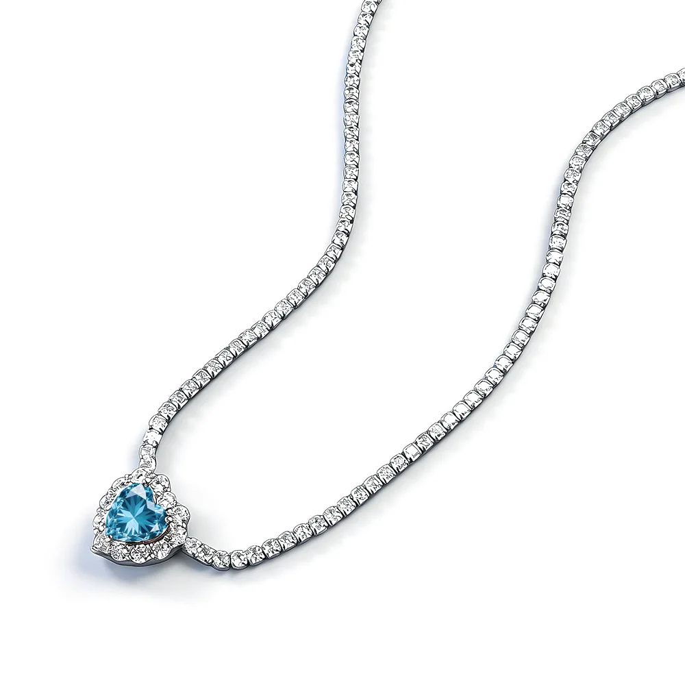 

2026 New Product [Heart of the Ocean] Tennis Necklace Women's 925 Sterling Silver Plated 18k Gold Tennis Chain Pendant