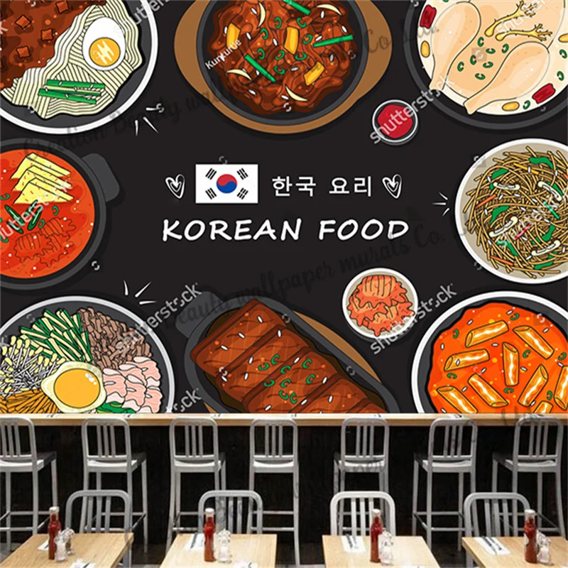 

Custom Korean Food Wallpaper Industry Decor Mural Restaurant Snack Bar Kitchen Background Wall Contact Paper Papel De Parede