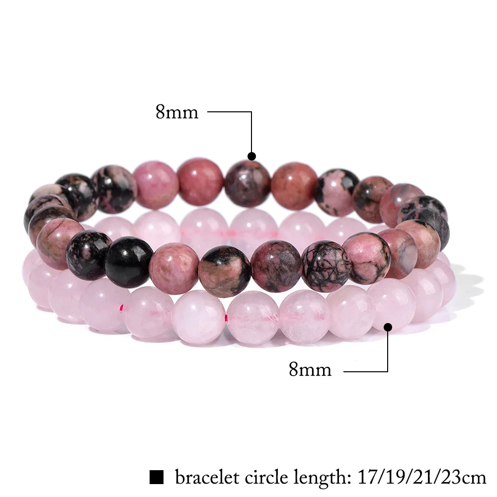 Trendy Pink Cat Eye Stone Bracelets Set For Women Natural Rhodochrosite Bracelet Set Healing 8mm Beaded Bracelet Female Jewelry