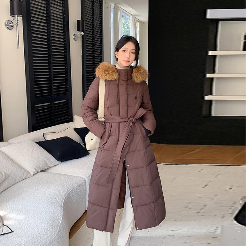 

Parkas Women Long Coats Hooded Fur Collar Jackets Thick Warm Y2k Streetwear Elegant Jacket Work Coat Tight Waist Autumn Winter