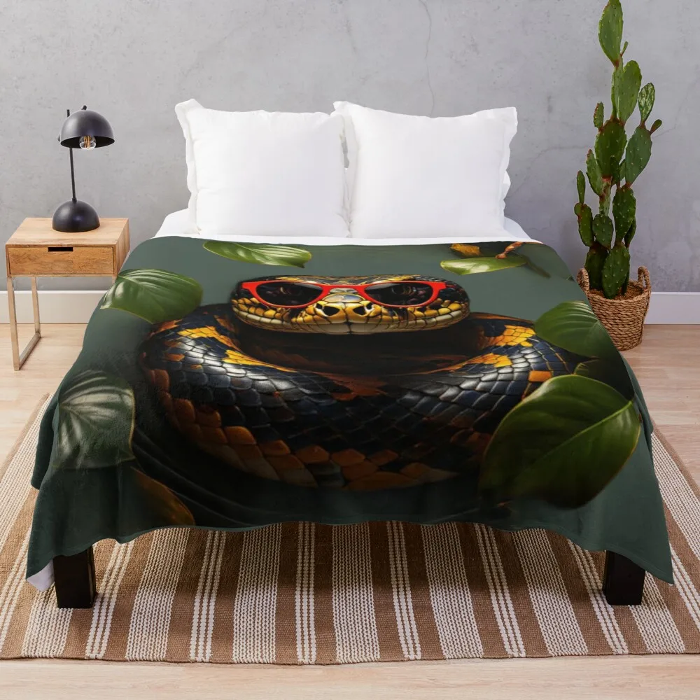 

Snake Wearing Sunglasses Art Throw Blanket Sofas christmas decoration Blankets For Baby Blankets