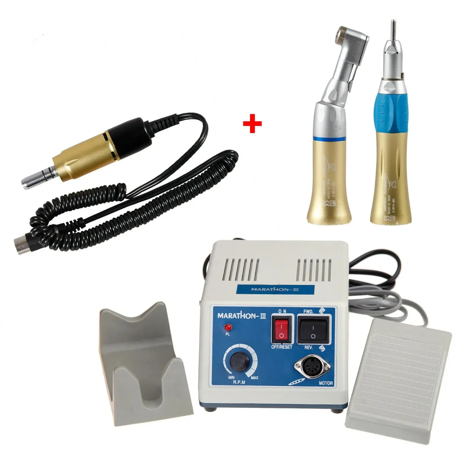 Dental Lab Marathon Electric Micro Motor 35K rpm /NSK Style Straight Contra Angle Handpiece Gold Color