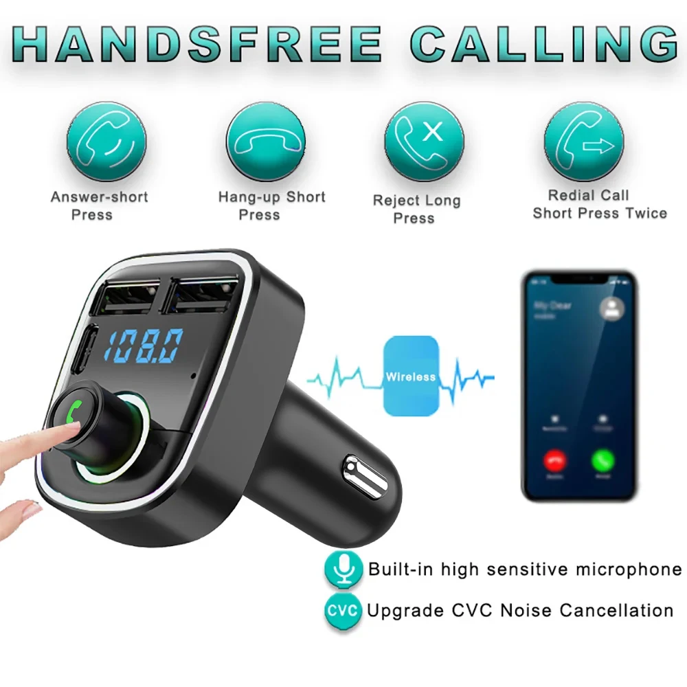 Wireless Bluetooth 5.2 FM Transmitter Handsfree AUX Car Charger Radio Modulator MP3 Player USB Super Quick Charge Adapter