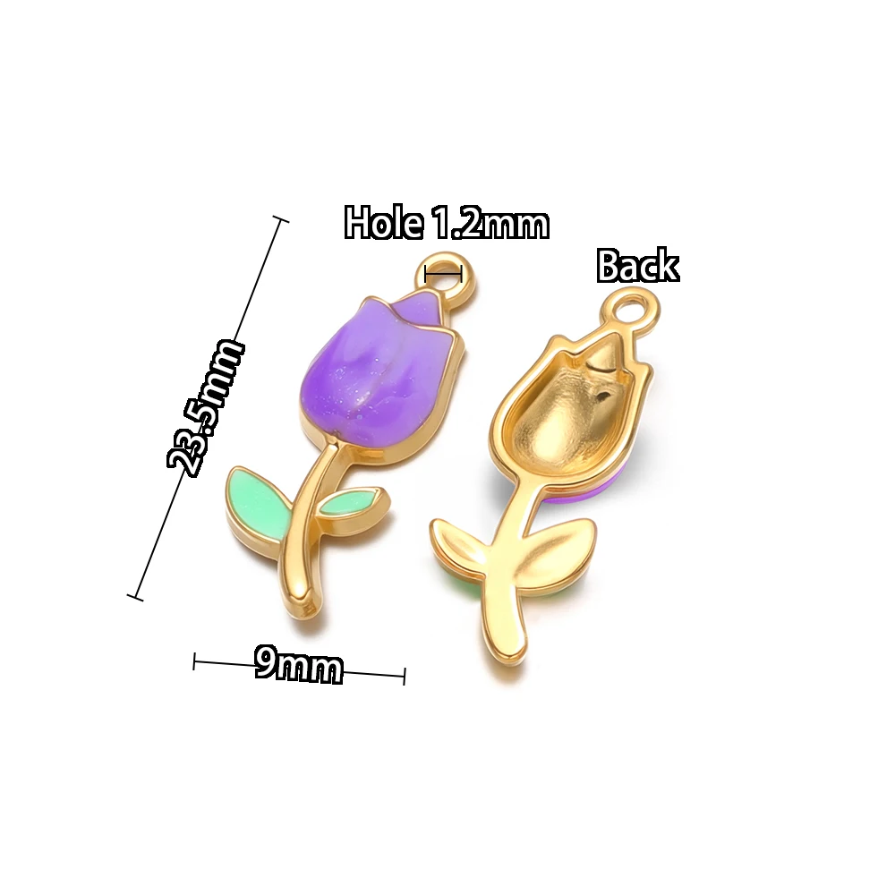 5 Stück Edelstahl-Emaille-Rosenblüten-Anhänger für DIY-Schmuckherstellung für Frauen: Halsketten, Anhänger, Armbänder, Ohrringe. – Detail 3