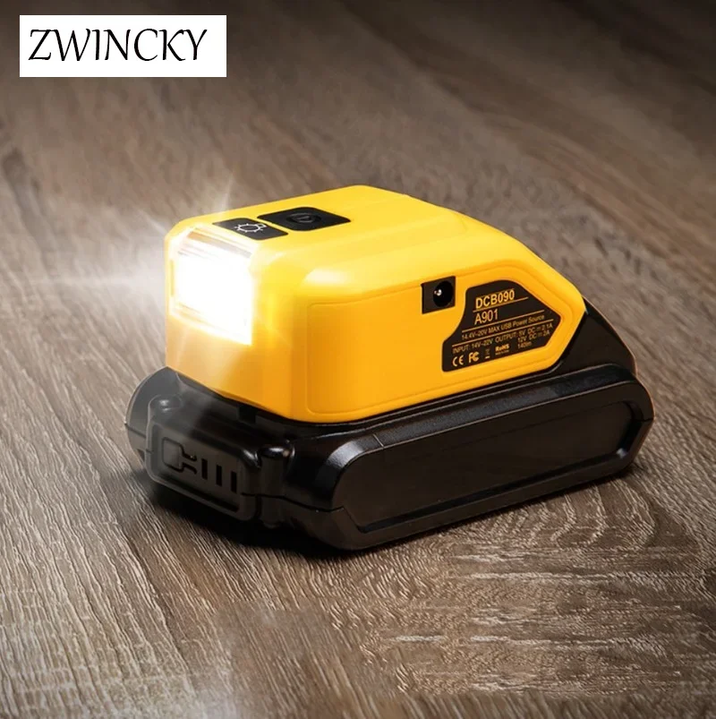 ZWINCKY Nova Substituição DCB090 Conversor Adequado para Dewalt 14.4V 18V Bateria de Lítio Power Tool Carregador Dual USB com Lâmpada 3W
