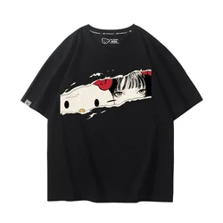 Cartoon Hello Kitty Tomie Kawakami T Shirt 100% Cotton Printed Sanrio Tomie Junji Ito T-shirt for Women Men Loose Oversized Tees