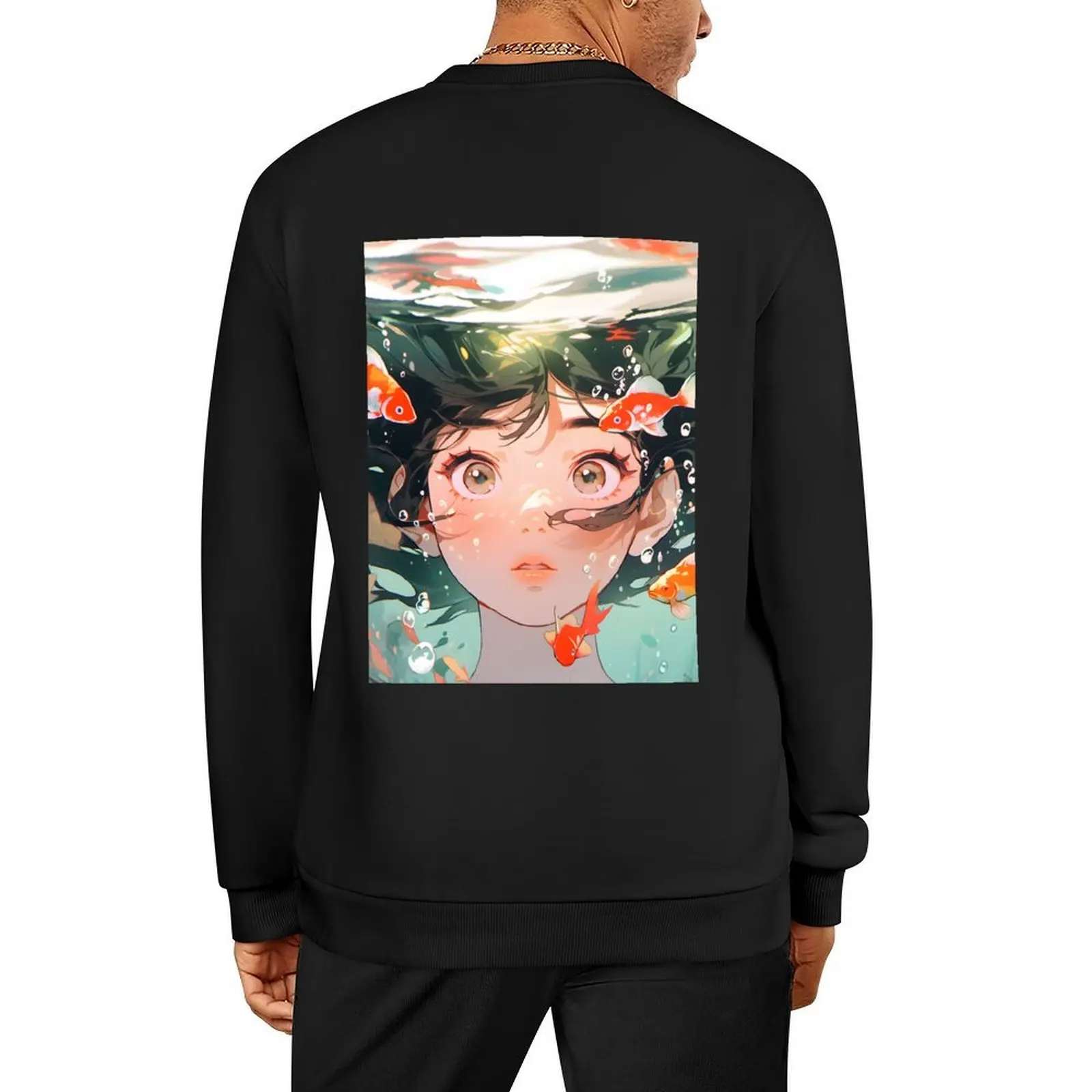 

Anime Girl with Fishes #4 Pullover korean style clothes clothes for men winter clothes fashion men autumn sweatshirt