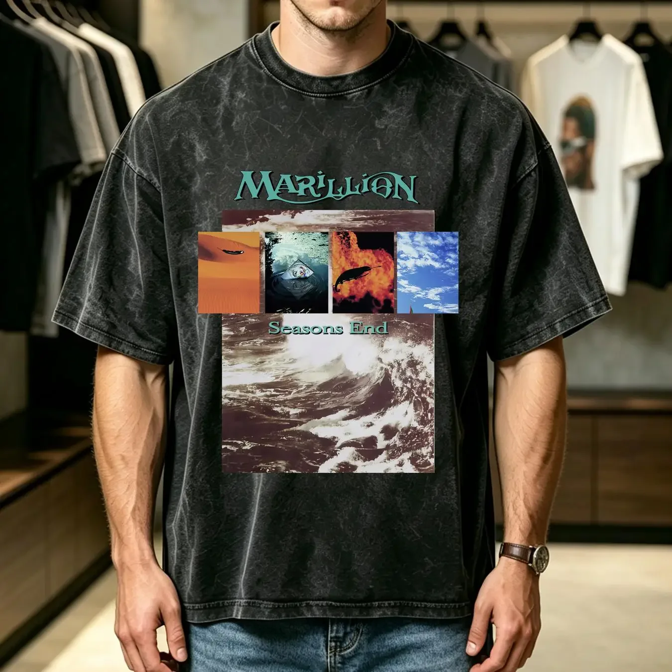 washed T Shirt Marillion Seasons End Progressive Rock Band Men's Extra Large long or short sleeves vintage Washed