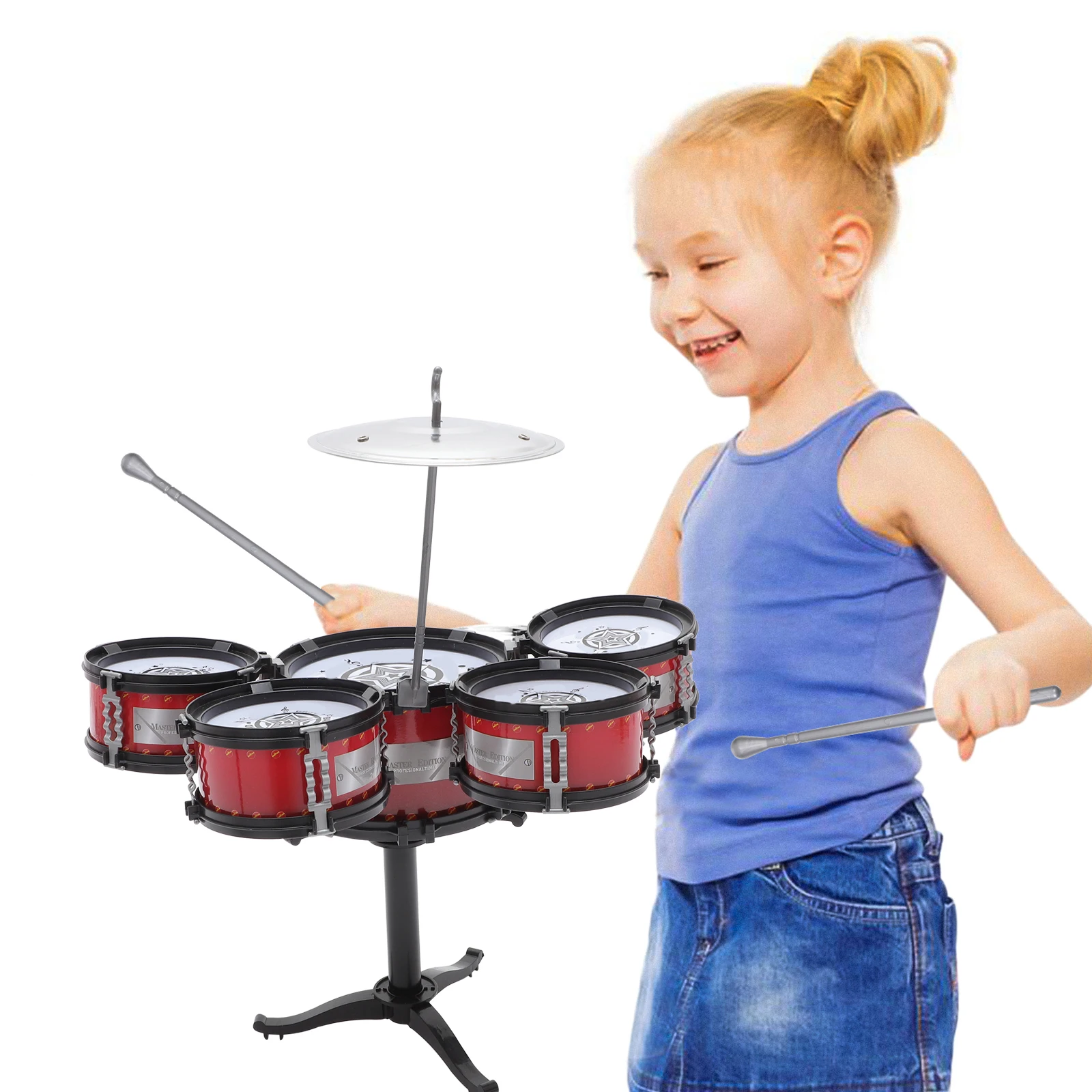 Mini juego de percusión para niños, Kit de batería, instrumentos para bebés, Educación Musical para niños pequeños, instrumento de juguete de escritorio, no tóxico, borde liso largo