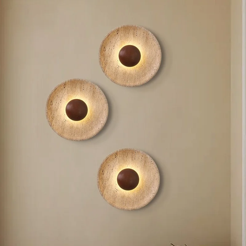 

Yellow Travertine stone wall lamp Wabi Sabi wood color marble wall lights for background bedside staircase corridor sconce light