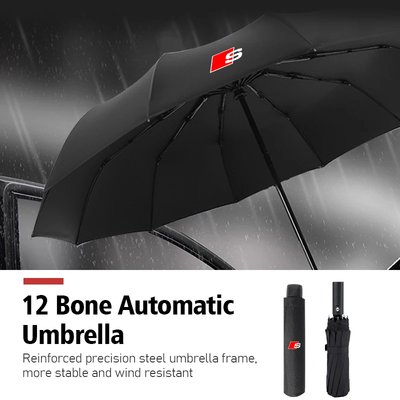 12 Bone Reinforced Strong Windproof Automatic Umbrella Folding For Audi Quattro A3 8P TT 8V A4 B8 RS3 RS4 S5 S6 S7 A3 Q3 A4L