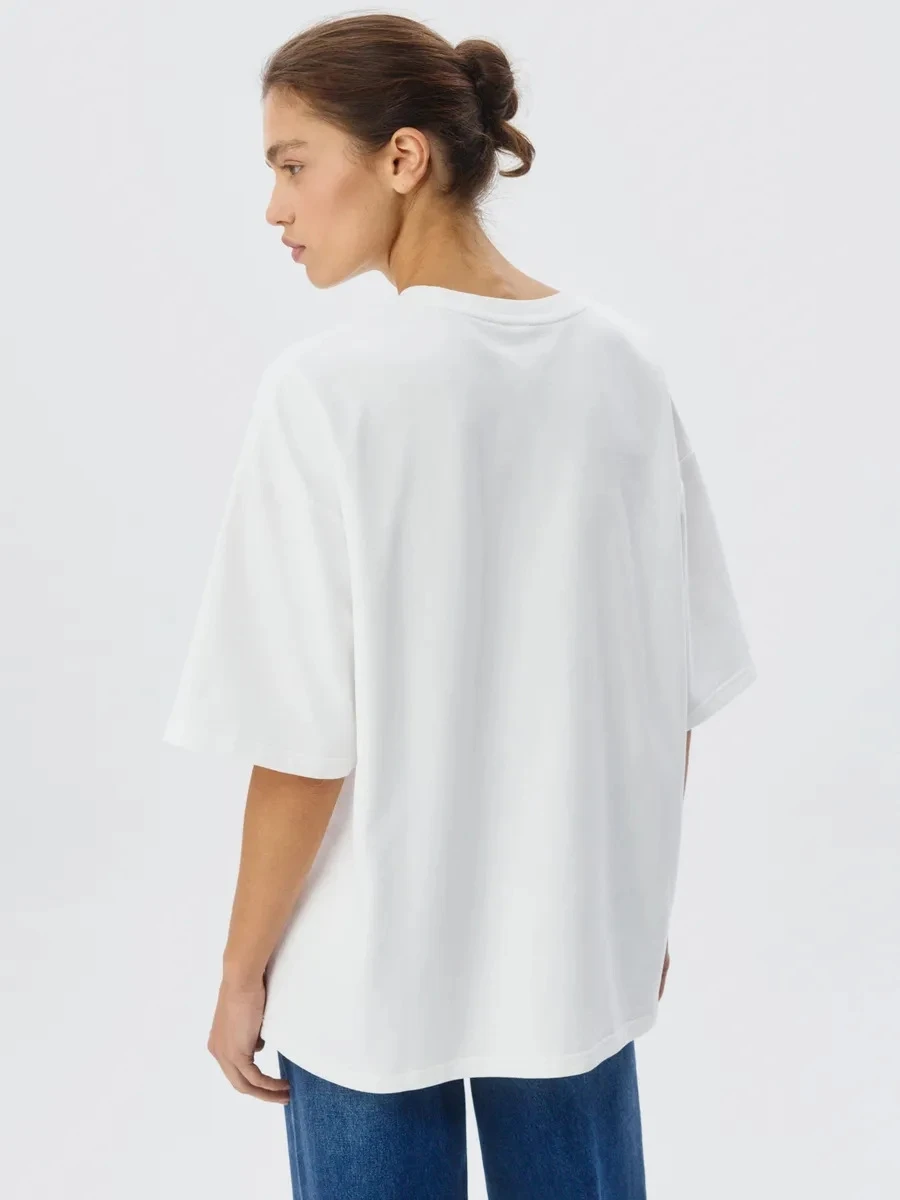 T-shirt imprimé ample, décontracté et tendance, en coton, haut pour femme, col rond, absorbant la transpiration, nouvelle arrivée estivale