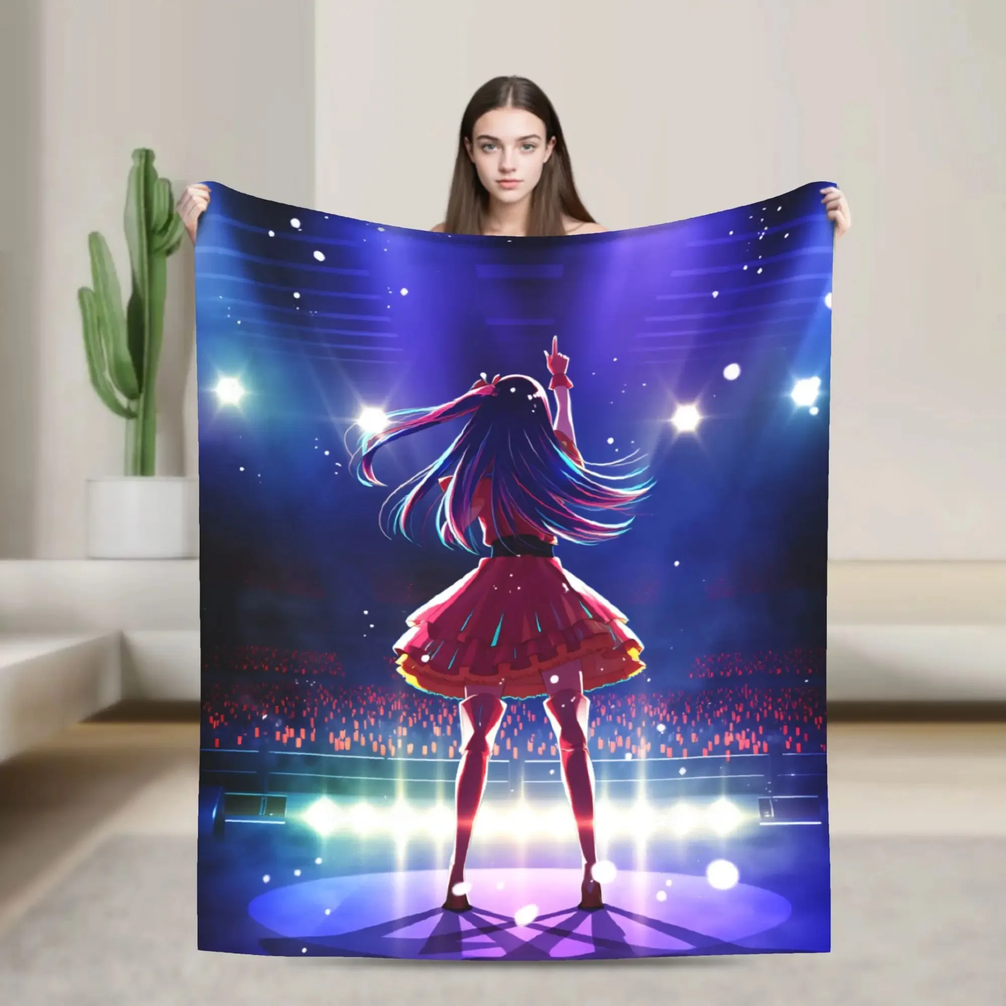 

Плед с изображением Ай Хошино из аниме Oshi No Ko, теплый, мягкий, плюшевый, для дивана, кресла, кровати, фланелевое покрывало, накидка на кровать