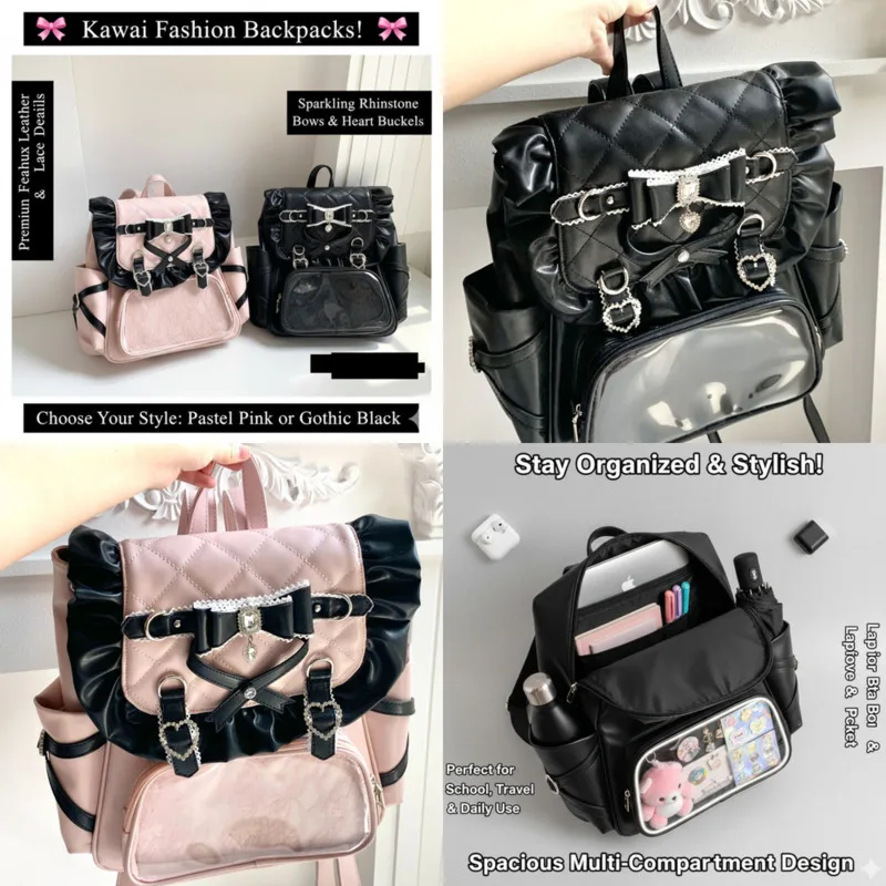 Bow Y2K Backpacks Butterfly Itabag Knot Girls Love PU Diamond Grid Sweet Cute Girl Ins Versatile Hollow Out Backpacks Itabag New