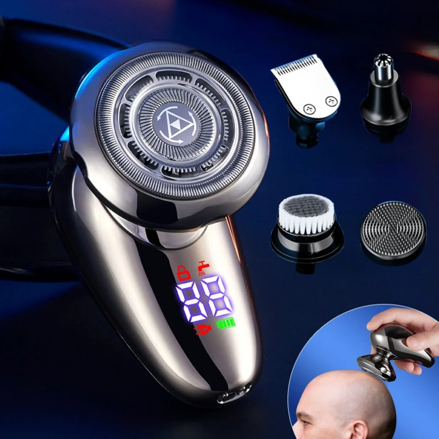 5-in-1 Rechargeable Head Shaver Kit for Men - Wet/Dry Bald Grooming