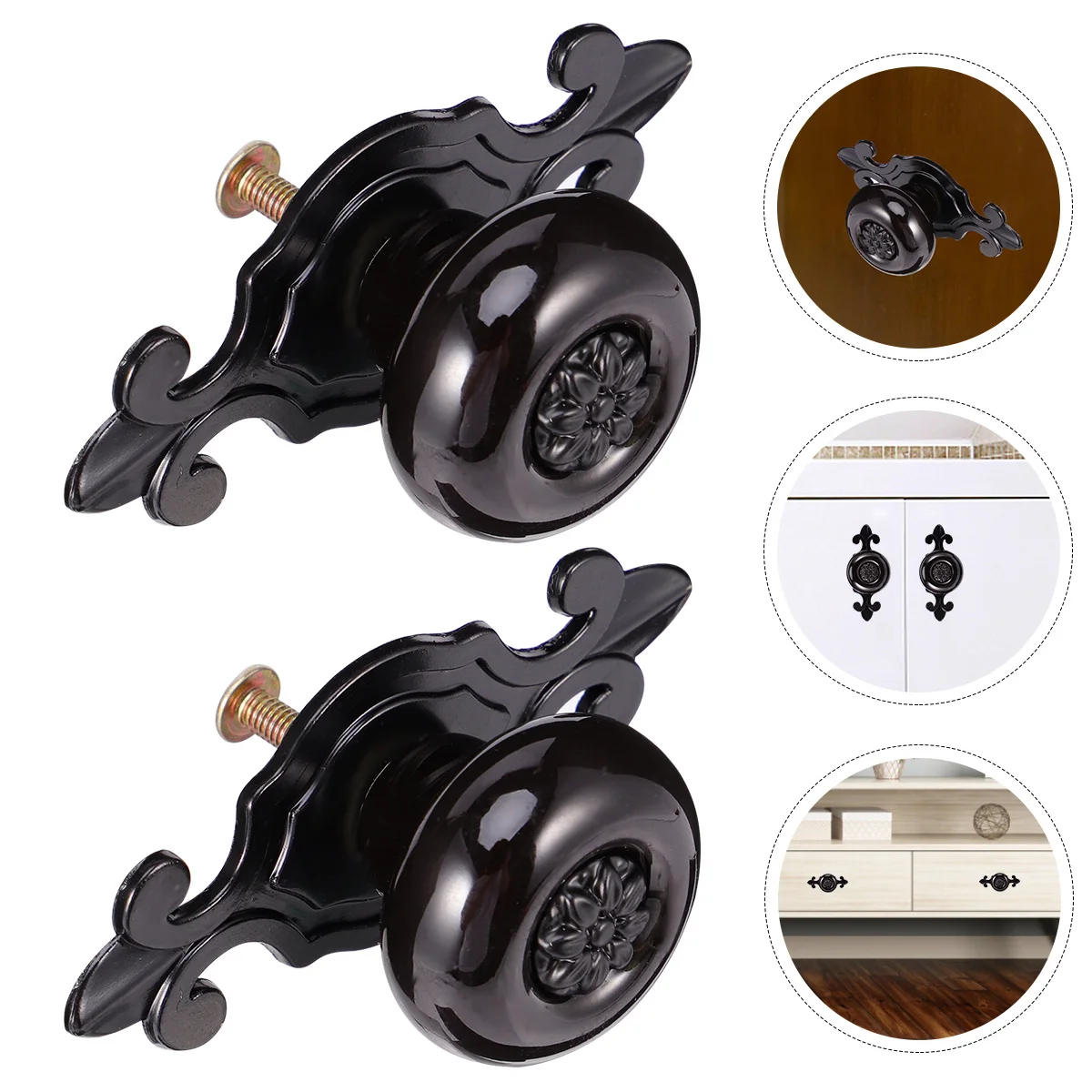 

2 Pcs Vintage Furniture Knobs Decorative Drawer Pulls Retro Cabinet Wardrobe Black