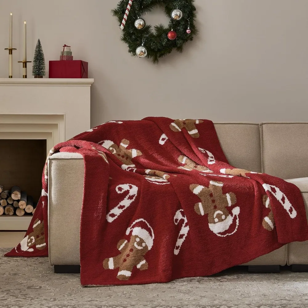 

Gingerbread Man Reversible Soft Knitted Christmas Blanket for Couch, Bed, and Sofa - Warm and Cozy Microfiber