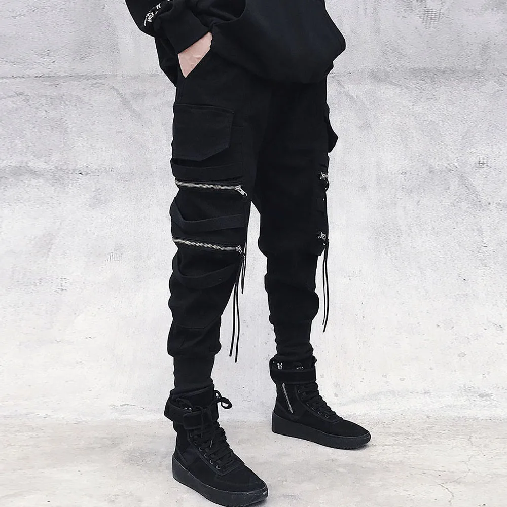 Cargo Pants Hip Hop Joggers Men Loose Harem Pants Multi-pocket Ribbon Men\'s Pants Trousers Casual Streetwear Sport Pants for Men