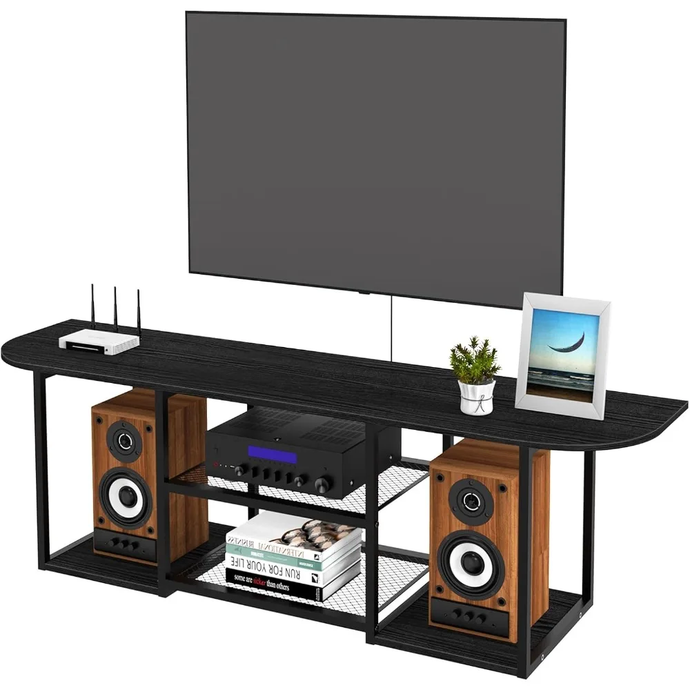 

Wall Mounted Media Console with Open Storage Shelves，Modern Entertainment Center for Living Room