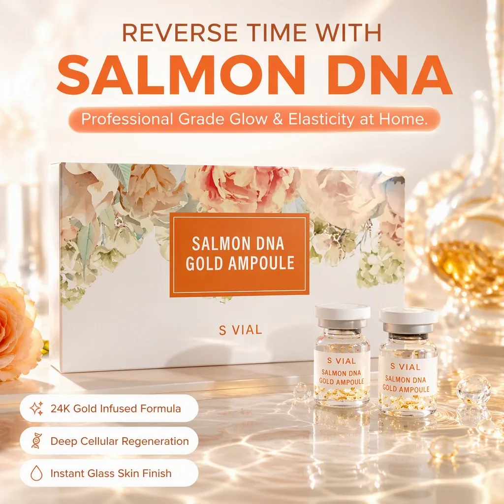 Korean Face Salmon DNA Gold Ampoule Skin Booster Serum Kit Brightening Whitening Firming Hydration Rejuvenation Skincare, 1 Kit