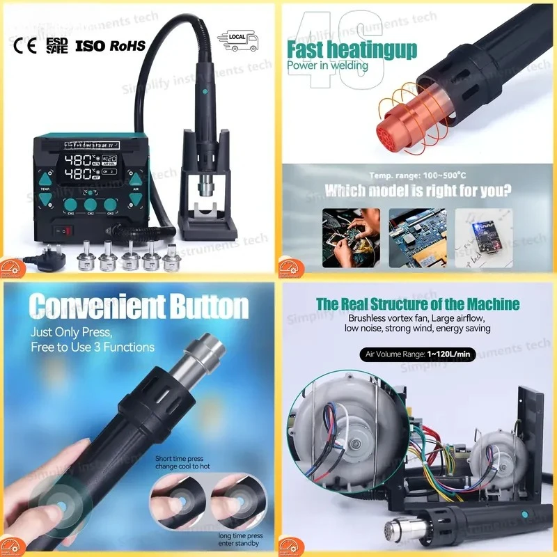 1100W Fast Desoldering Hot Air Gun Soldering Station Intelligent BGA Rework Station for PCB Chip Repair SMD SMT Desoldering