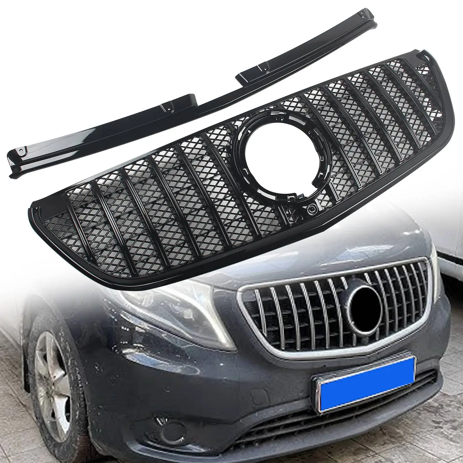 For Mercedes-Benz W447 Vito/Metris 2021 2022 2023 Car Front Bumper Grille Radiator Inlet Grill GT Style With Camera Hole