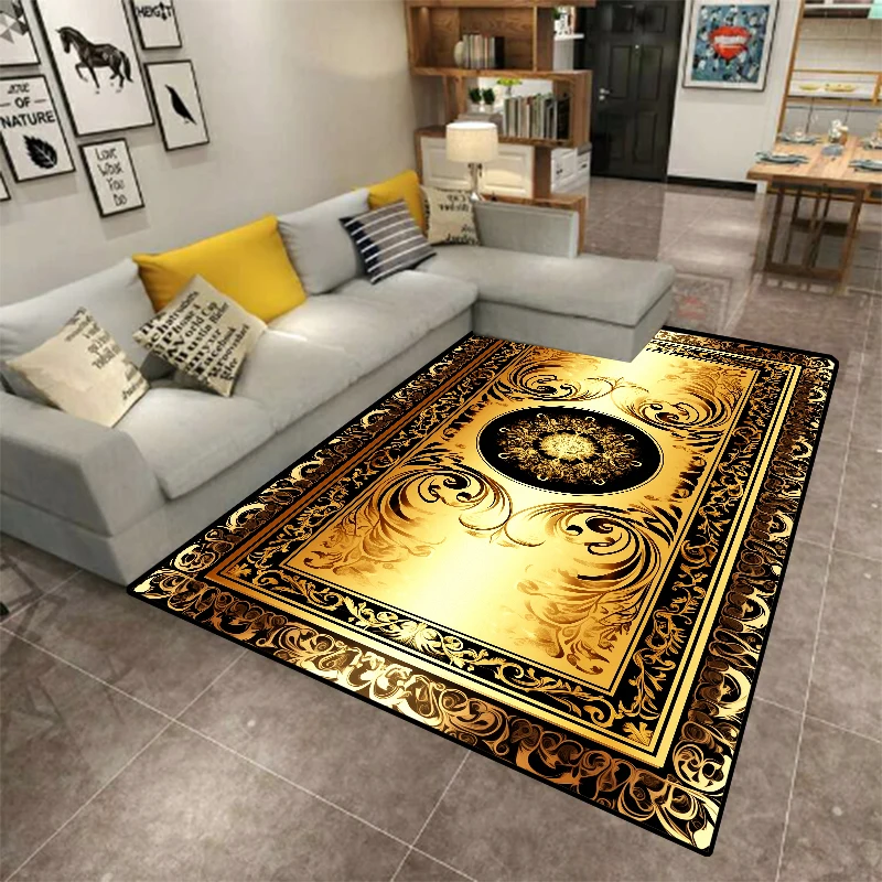 

Golden Luxury Style Large Living Room Carpet Gorgeous Soft Thickening Rugs for Bedroom Machine Washable Floor Mats for Lounge