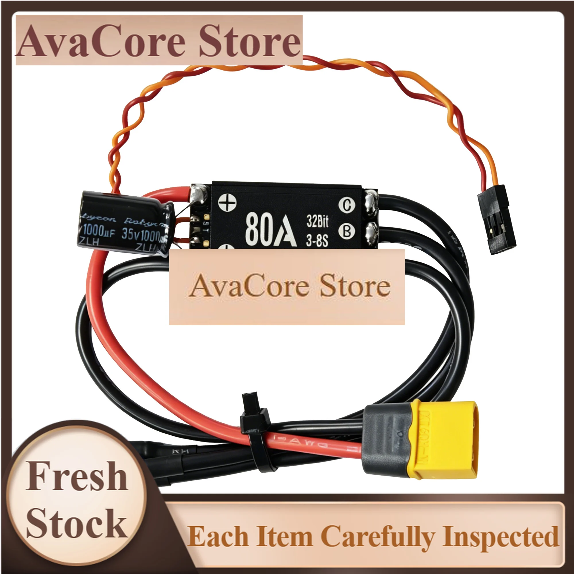 AvaCoreApisQueen Feather 80A Brushless ESC 8S 32V 2-8S LiPo Electronic Speed Controller for RC Boat Sensorless Motor No BEC