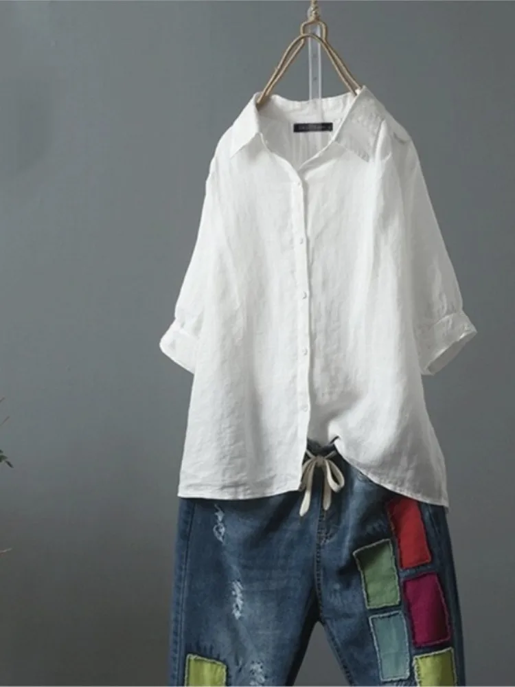 

Casual White Shirt Top For Women Fashion Short Sleeve Turn-down Collar Button Shirts Tops Lady Summer Office Womens Clothing New
