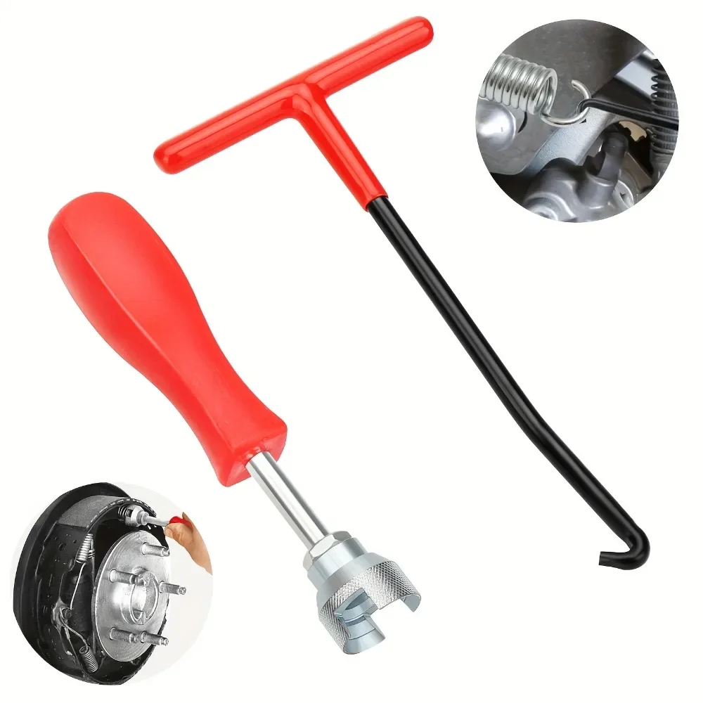 2Pcs Heavy-Duty Brake Caliper Spring Tool Set, Metal Compressor & Hook Wrench, Rubber Grip for Professional Auto Brake Repair