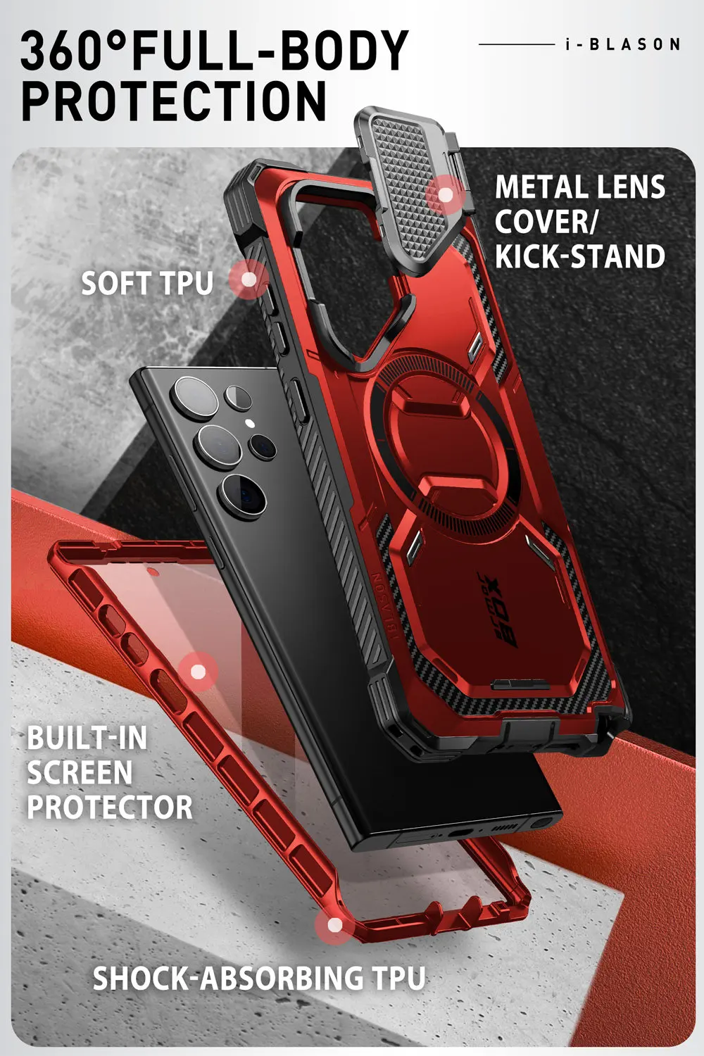 For Samsung Galaxy S24 Ultra Case (2024 Release) 6.8 inch I-BLASON Armorbox Full-Body Rugged Case with Built-in Screen Protector