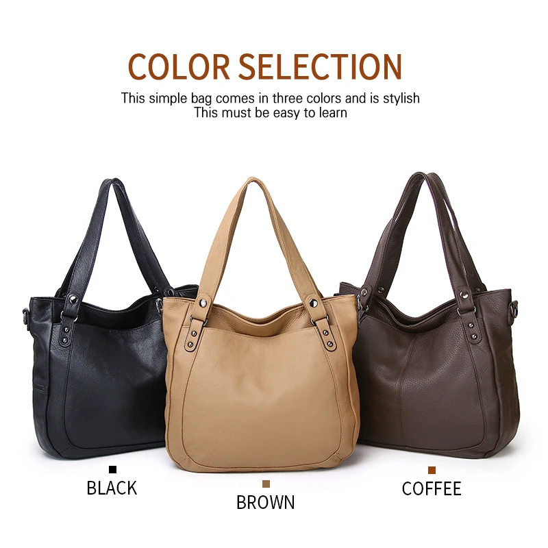 Women Full Grain Cowhide Tote Bag Fits A4 2-Way Shoulder Crossbody Handbag